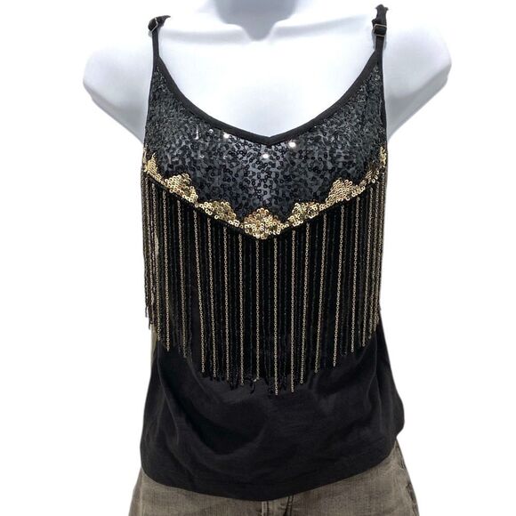 Idyllwind Black Powell Sequin Fringe Cami Top Women's Medium Adjustable Straps - Picture 7 of 16